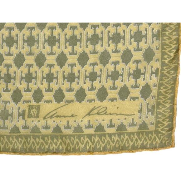 VTG ANNE KLEIN for ROBINSON & GOLLUBER Silk Scarf Yellow/Grey 44x12 Japan - Picture 3 of 6
